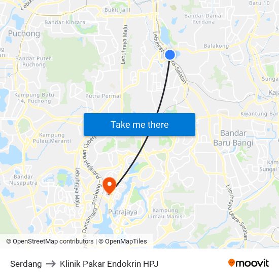 Serdang to Klinik Pakar Endokrin HPJ map