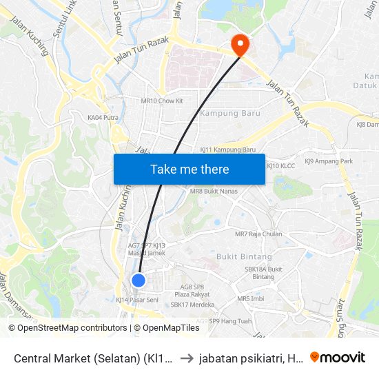 Central Market (Selatan) (Kl109) to jabatan psikiatri, HKL map