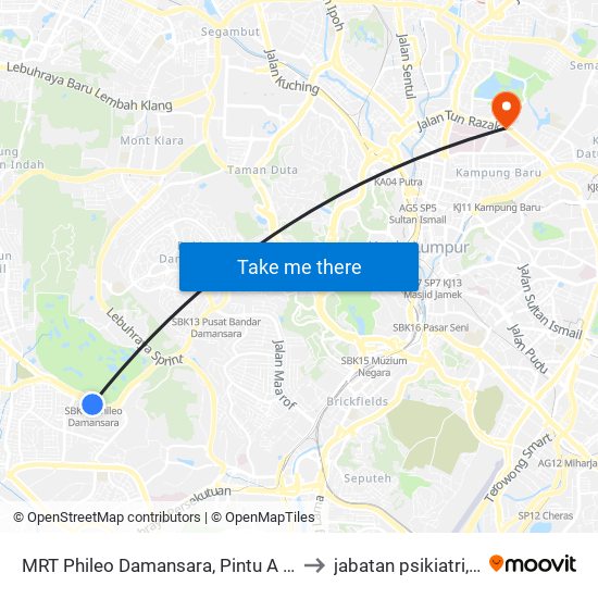 MRT Phileo Damansara, Pintu A (Pj823) to jabatan psikiatri, HKL map