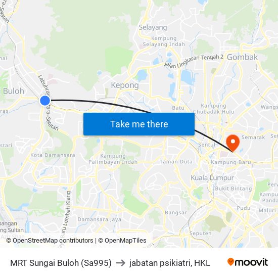 MRT Sungai Buloh (Sa995) to jabatan psikiatri, HKL map