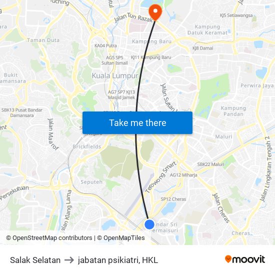 Salak Selatan to jabatan psikiatri, HKL map