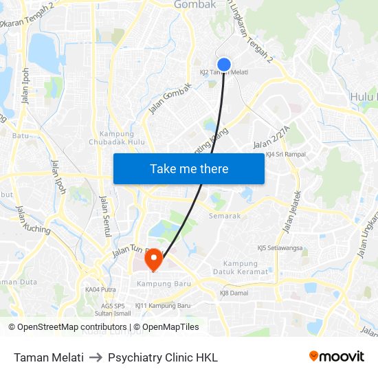 Taman Melati to Psychiatry Clinic HKL map