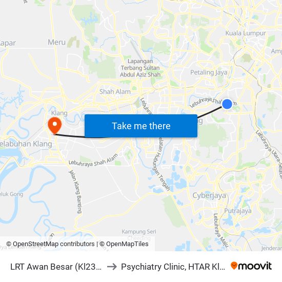 LRT Awan Besar (Kl2324) to Psychiatry Clinic, HTAR Klang map
