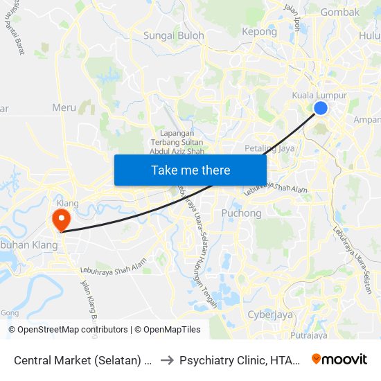Central Market (Selatan) (Kl109) to Psychiatry Clinic, HTAR Klang map