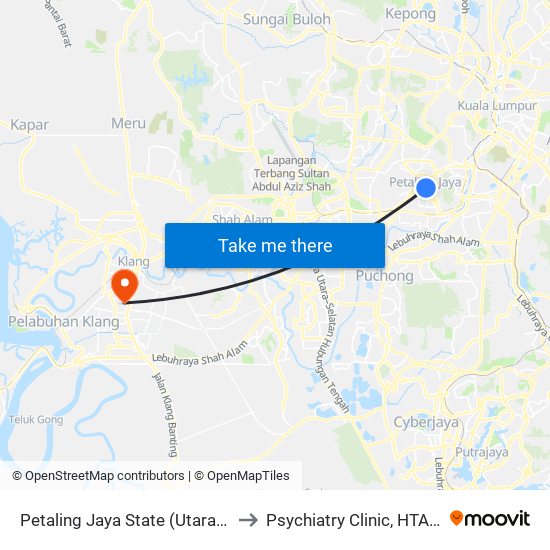 Petaling Jaya State (Utara) (Pj433) to Psychiatry Clinic, HTAR Klang map
