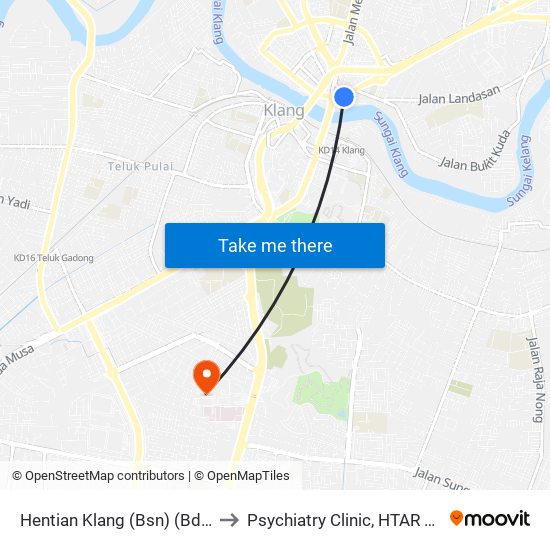 Hentian Klang (Bsn) (Bd580) to Psychiatry Clinic, HTAR Klang map