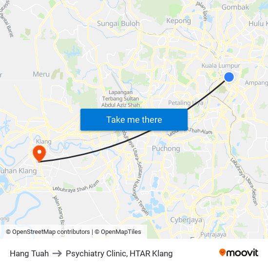 Hang Tuah to Psychiatry Clinic, HTAR Klang map