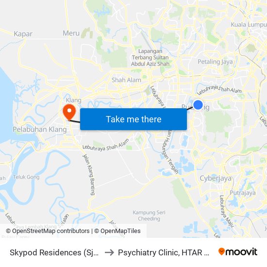 Skypod Residences (Sj447) to Psychiatry Clinic, HTAR Klang map