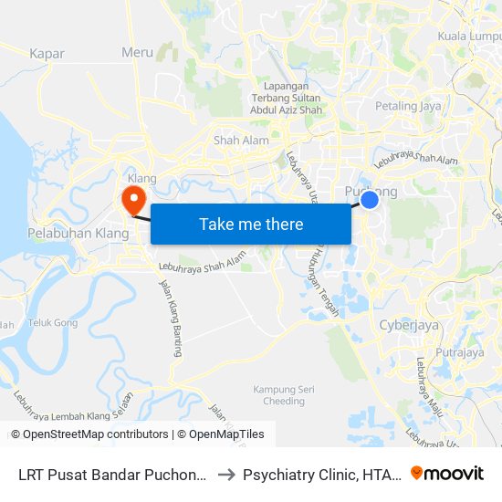 LRT Pusat Bandar Puchong (Sj735) to Psychiatry Clinic, HTAR Klang map