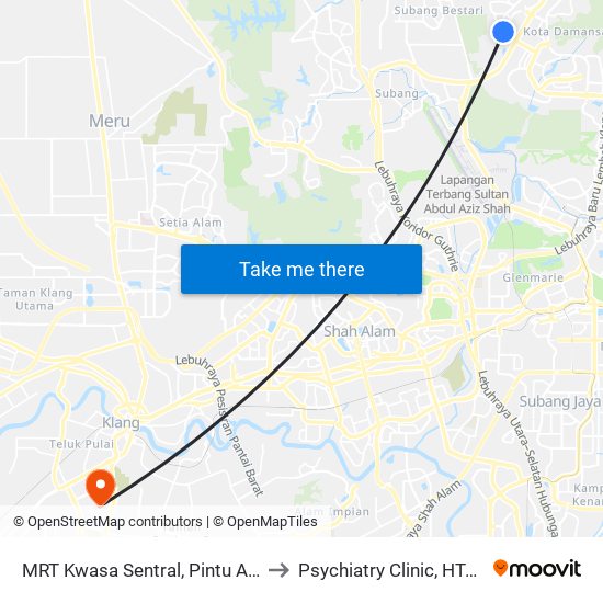 MRT Kwasa Sentral, Pintu A (Sa1020) to Psychiatry Clinic, HTAR Klang map