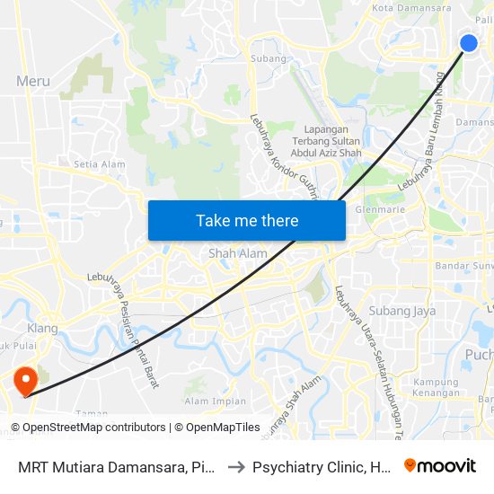 MRT Mutiara Damansara, Pintu C (Pj814) to Psychiatry Clinic, HTAR Klang map