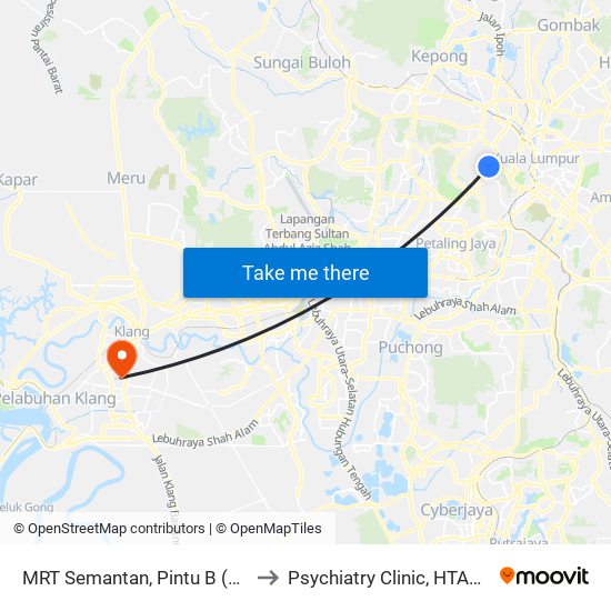 MRT Semantan, Pintu B (Kl1174) to Psychiatry Clinic, HTAR Klang map