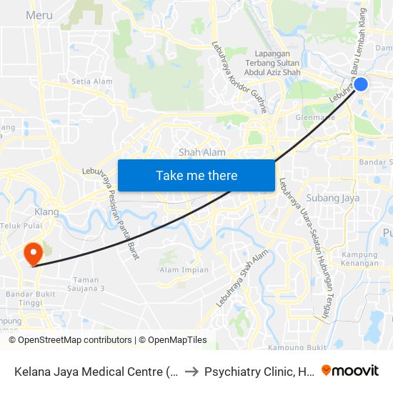 Kelana Jaya Medical Centre (Kjmc) (Pj602) to Psychiatry Clinic, HTAR Klang map