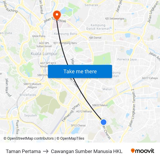 Taman Pertama to Cawangan Sumber Manusia HKL map