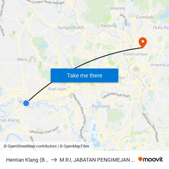Hentian Klang (Bsn) (Bd580) to M.R.I, JABATAN PENGIMEJAN HOSPITAL PUSRAWI map