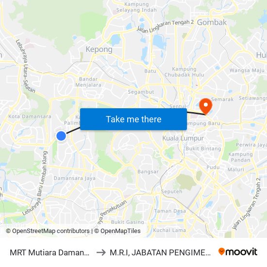 MRT Mutiara Damansara, Pintu B (Pj809) to M.R.I, JABATAN PENGIMEJAN HOSPITAL PUSRAWI map