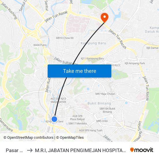 Pasar Seni to M.R.I, JABATAN PENGIMEJAN HOSPITAL PUSRAWI map