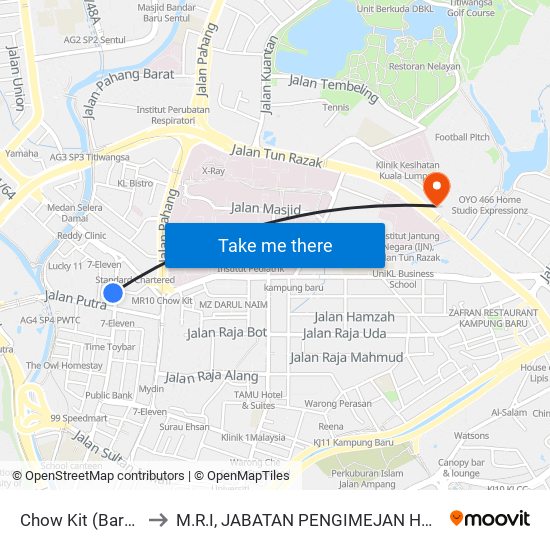 Chow Kit (Barat) (Kl46) to M.R.I, JABATAN PENGIMEJAN HOSPITAL PUSRAWI map