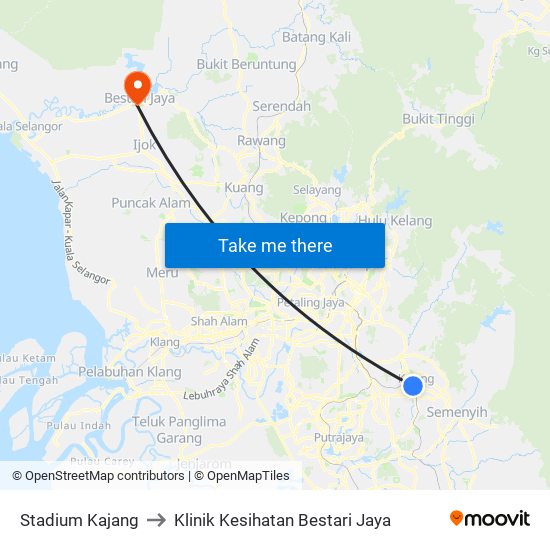 Stadium Kajang to Klinik Kesihatan Bestari Jaya map