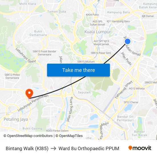 Bintang Walk (Kl85) to Ward 8u Orthopaedic PPUM map