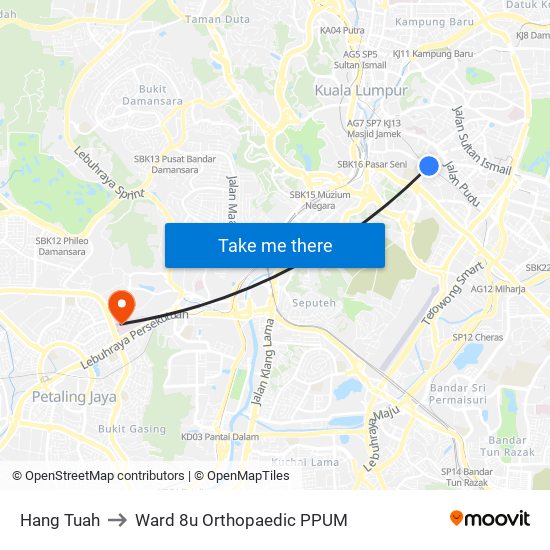 Hang Tuah to Ward 8u Orthopaedic PPUM map