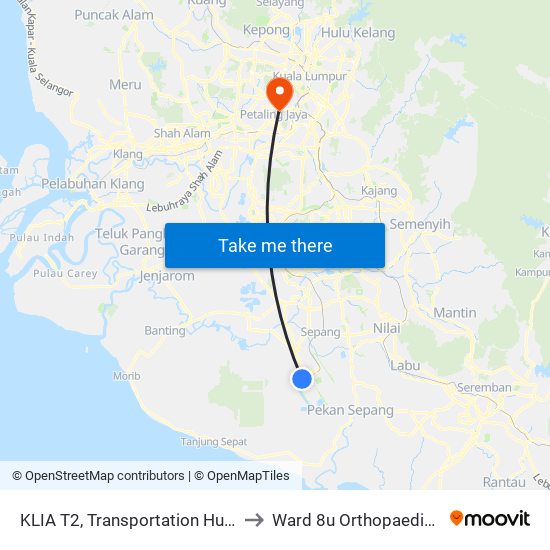 KLIA T2, Transportation Hub Level 1 to Ward 8u Orthopaedic PPUM map