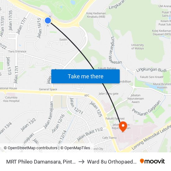 MRT Phileo Damansara, Pintu A (Pj823) to Ward 8u Orthopaedic PPUM map