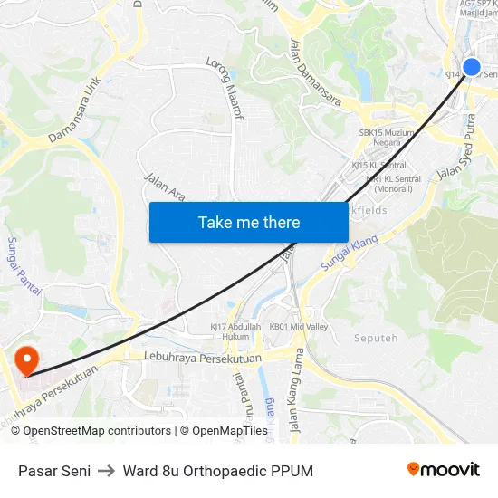 Pasar Seni to Ward 8u Orthopaedic PPUM map