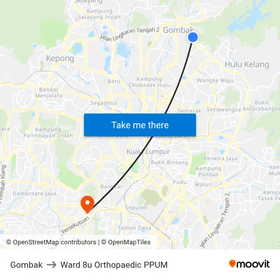 Gombak to Ward 8u Orthopaedic PPUM map