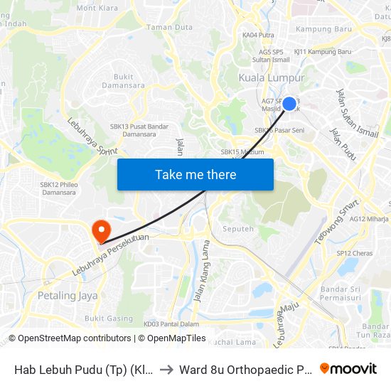 Hab Lebuh Pudu (Tp) (Kl113) to Ward 8u Orthopaedic PPUM map