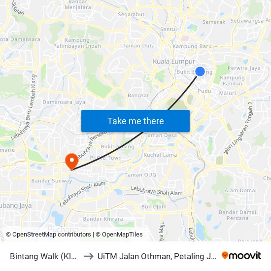 Bintang Walk (Kl85) to UiTM Jalan Othman, Petaling Jaya map