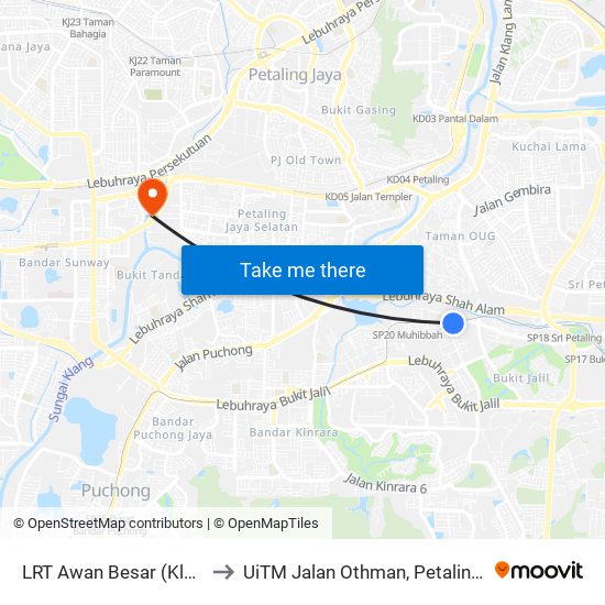 LRT Awan Besar (Kl2324) to UiTM Jalan Othman, Petaling Jaya map