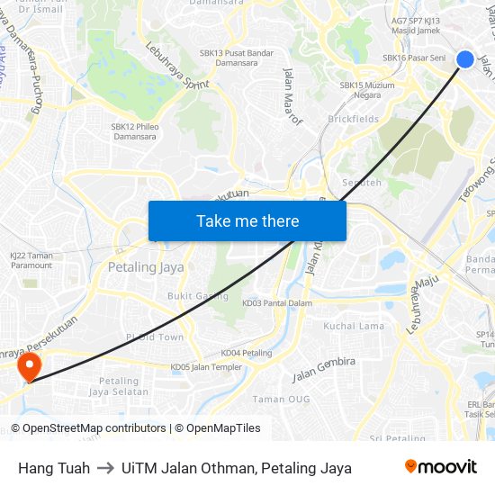 Hang Tuah to UiTM Jalan Othman, Petaling Jaya map