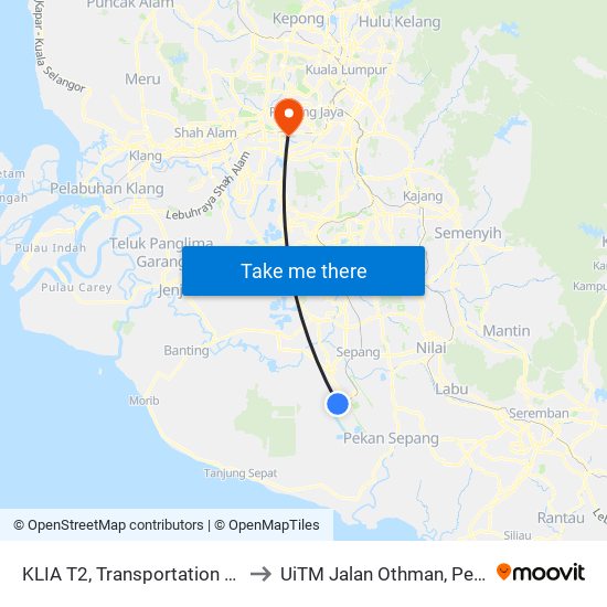 KLIA T2, Transportation Hub Level 1 to UiTM Jalan Othman, Petaling Jaya map