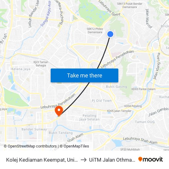 Kolej Kediaman Keempat, Universiti Malaya (Kl2348) to UiTM Jalan Othman, Petaling Jaya map