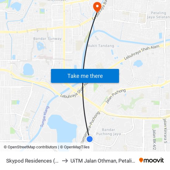 Skypod Residences (Sj447) to UiTM Jalan Othman, Petaling Jaya map