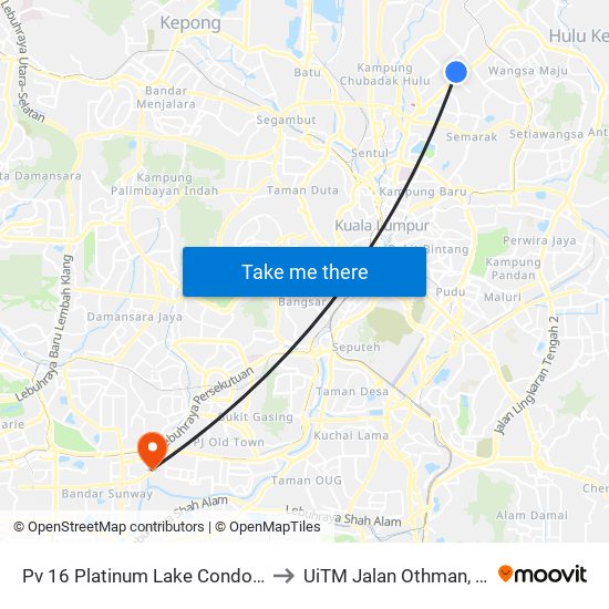 Pv 16 Platinum Lake Condominium (Kl1520) to UiTM Jalan Othman, Petaling Jaya map