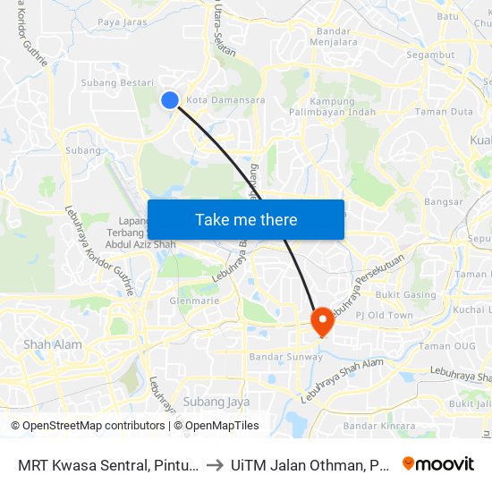 MRT Kwasa Sentral, Pintu A (Sa1020) to UiTM Jalan Othman, Petaling Jaya map