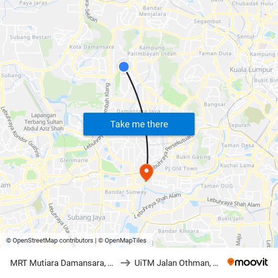 MRT Mutiara Damansara, Pintu C (Pj814) to UiTM Jalan Othman, Petaling Jaya map