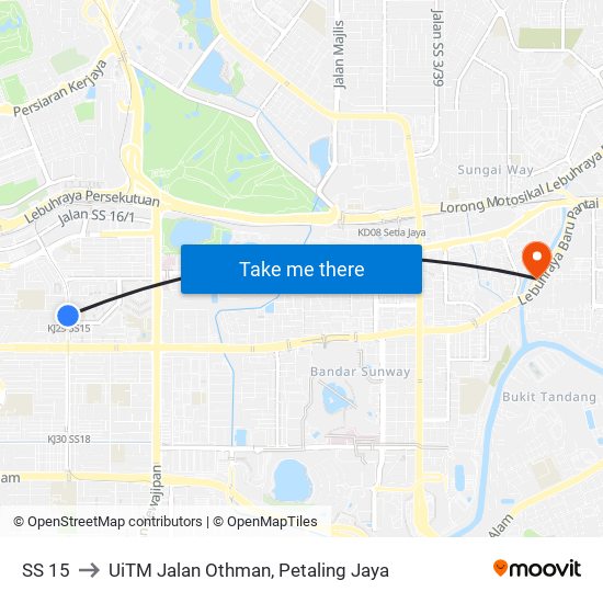 SS 15 to UiTM Jalan Othman, Petaling Jaya map