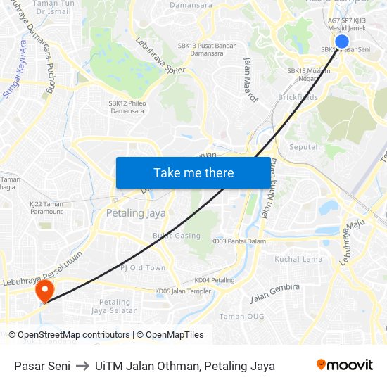 Pasar Seni to UiTM Jalan Othman, Petaling Jaya map