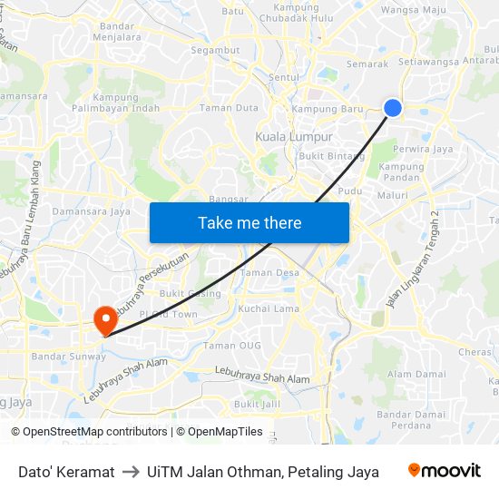 Dato' Keramat to UiTM Jalan Othman, Petaling Jaya map