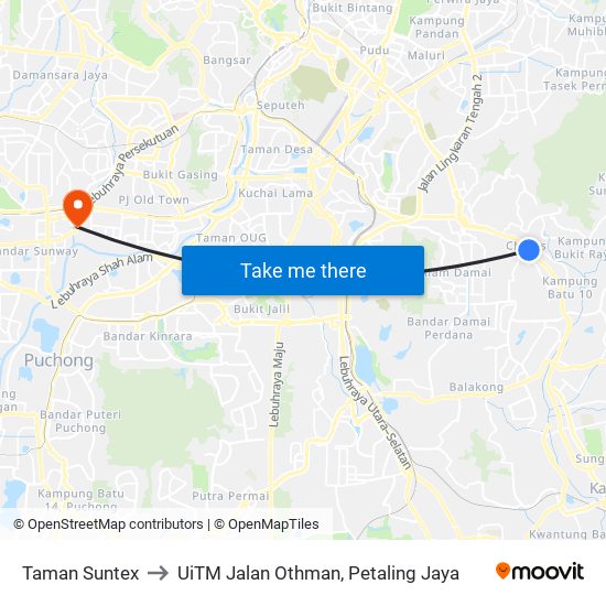 Taman Suntex to UiTM Jalan Othman, Petaling Jaya map