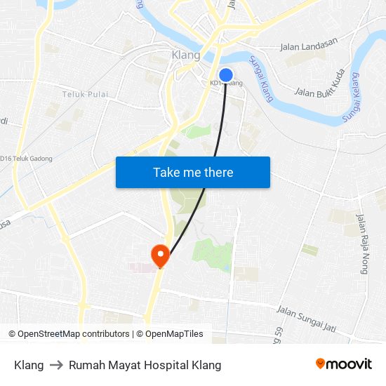 Klang to Rumah Mayat Hospital Klang map