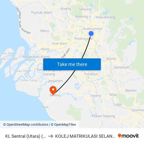 KL Sentral (Utara) (Kl1077) to KOLEJ MATRIKULASI SELANGOR (KMS) map