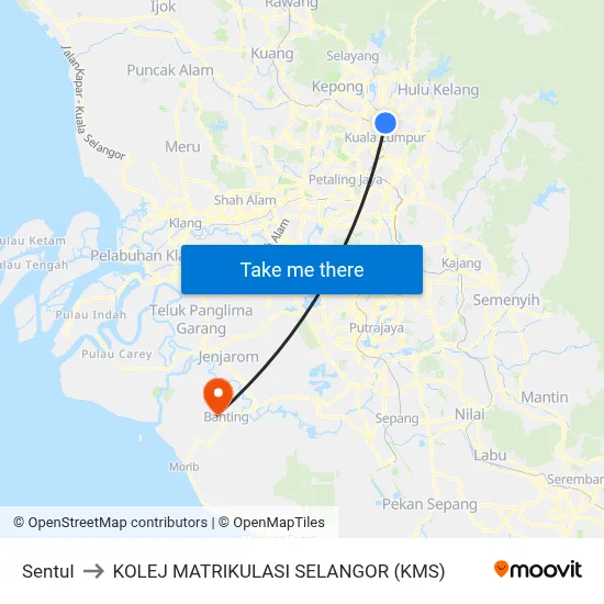 Sentul to KOLEJ MATRIKULASI SELANGOR (KMS) map