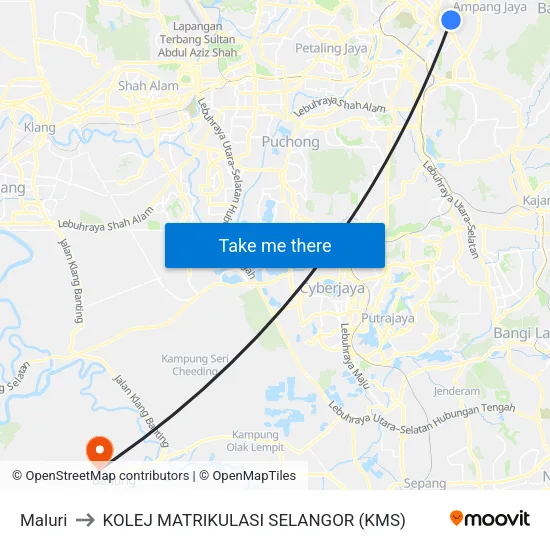 Maluri to KOLEJ MATRIKULASI SELANGOR (KMS) map
