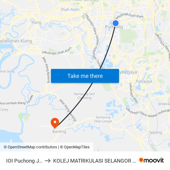 IOI Puchong Jaya to KOLEJ MATRIKULASI SELANGOR (KMS) map
