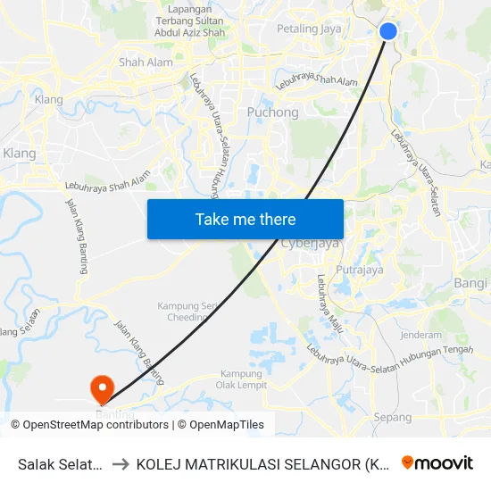 Salak Selatan to KOLEJ MATRIKULASI SELANGOR (KMS) map