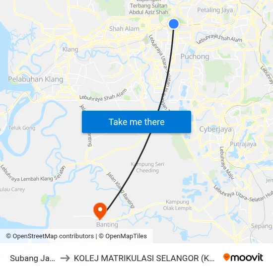 Subang Jaya to KOLEJ MATRIKULASI SELANGOR (KMS) map
